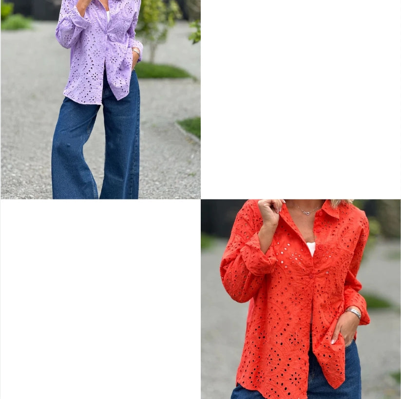 Marcatino™ SpringShirt: Vrouwen Kanten Borduurwerk Blouse Streetwear Overhemd