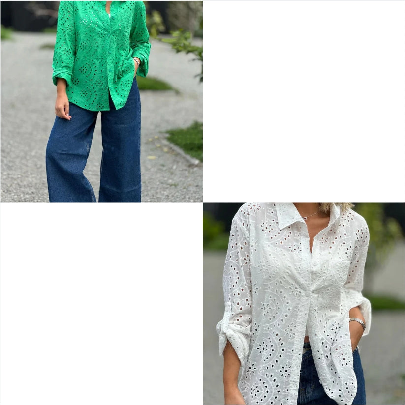 Marcatino™ SpringShirt: Vrouwen Kanten Borduurwerk Blouse Streetwear Overhemd
