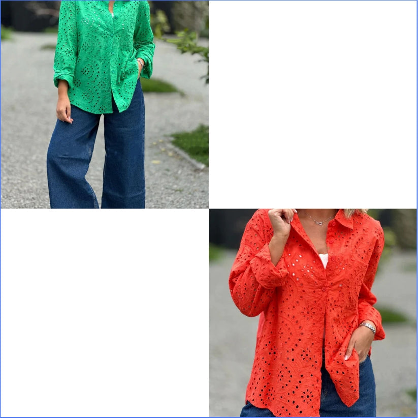 Marcatino™ SpringShirt: Vrouwen Kanten Borduurwerk Blouse Streetwear Overhemd
