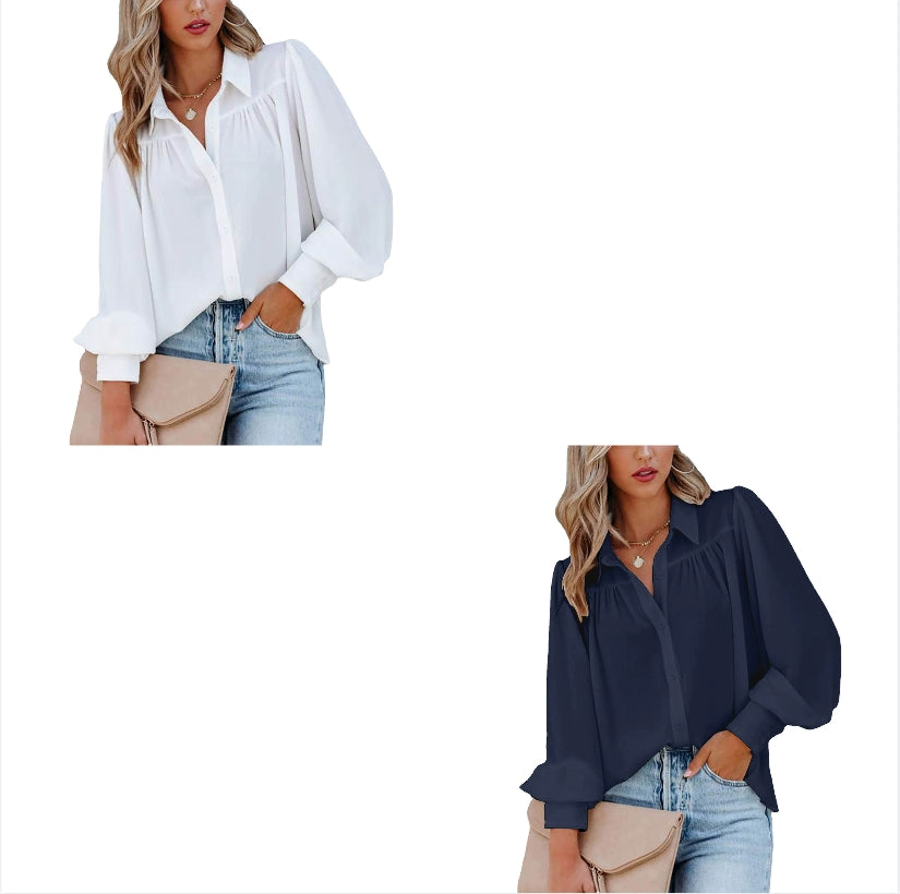 Marcatino™ CasualBlouse: Vrouwen Oversized Casual Blouse met Lange Pofmouw