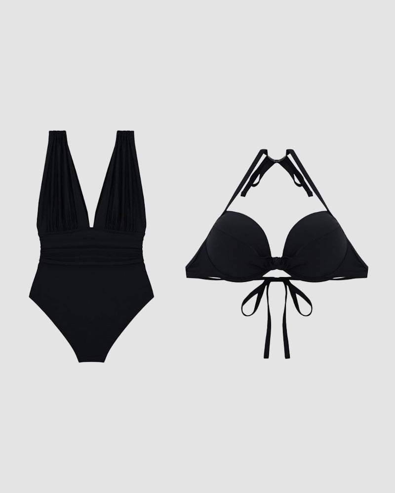 Marcatino™ StylishSwimsuit: Luxe Shaping Badpak Met Diepe V-Hals En Halterband