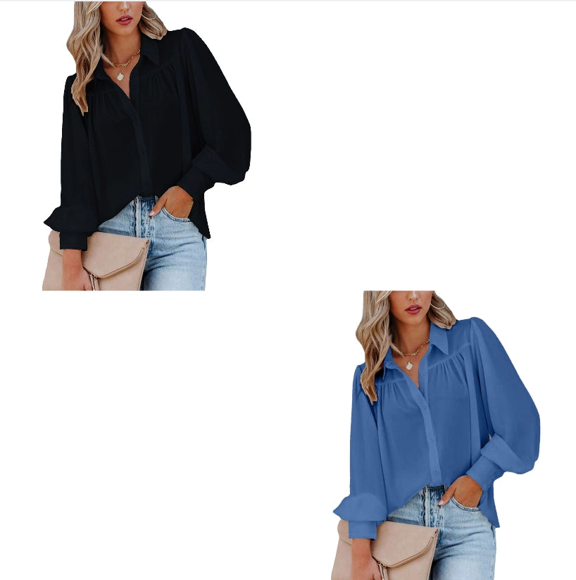 Marcatino™ CasualBlouse: Vrouwen Oversized Casual Blouse met Lange Pofmouw