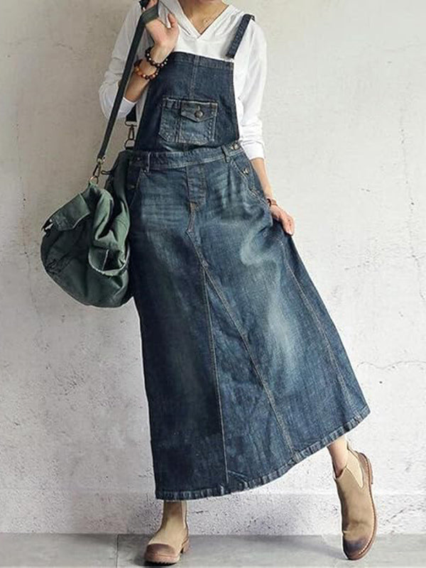 Marcatino™ | Denim Overall Jurk Met Split Aan de Achterkant Blauw