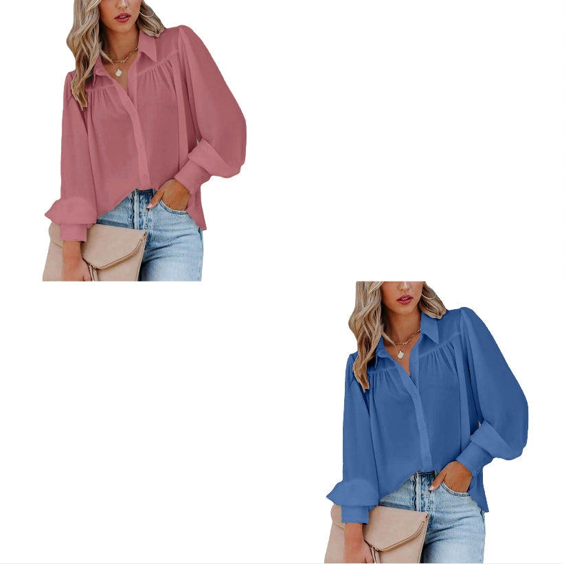 Marcatino™ CasualBlouse: Vrouwen Oversized Casual Blouse met Lange Pofmouw