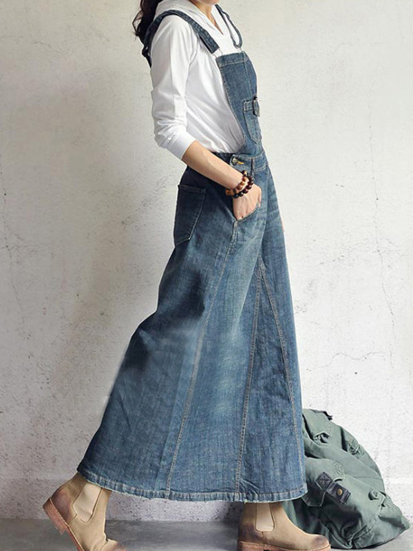Marcatino™ | Denim Overall Jurk Met Split Aan de Achterkant Blauw
