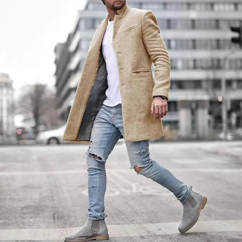 Marcatino™ | Heren Lange Effen Kleur Jas