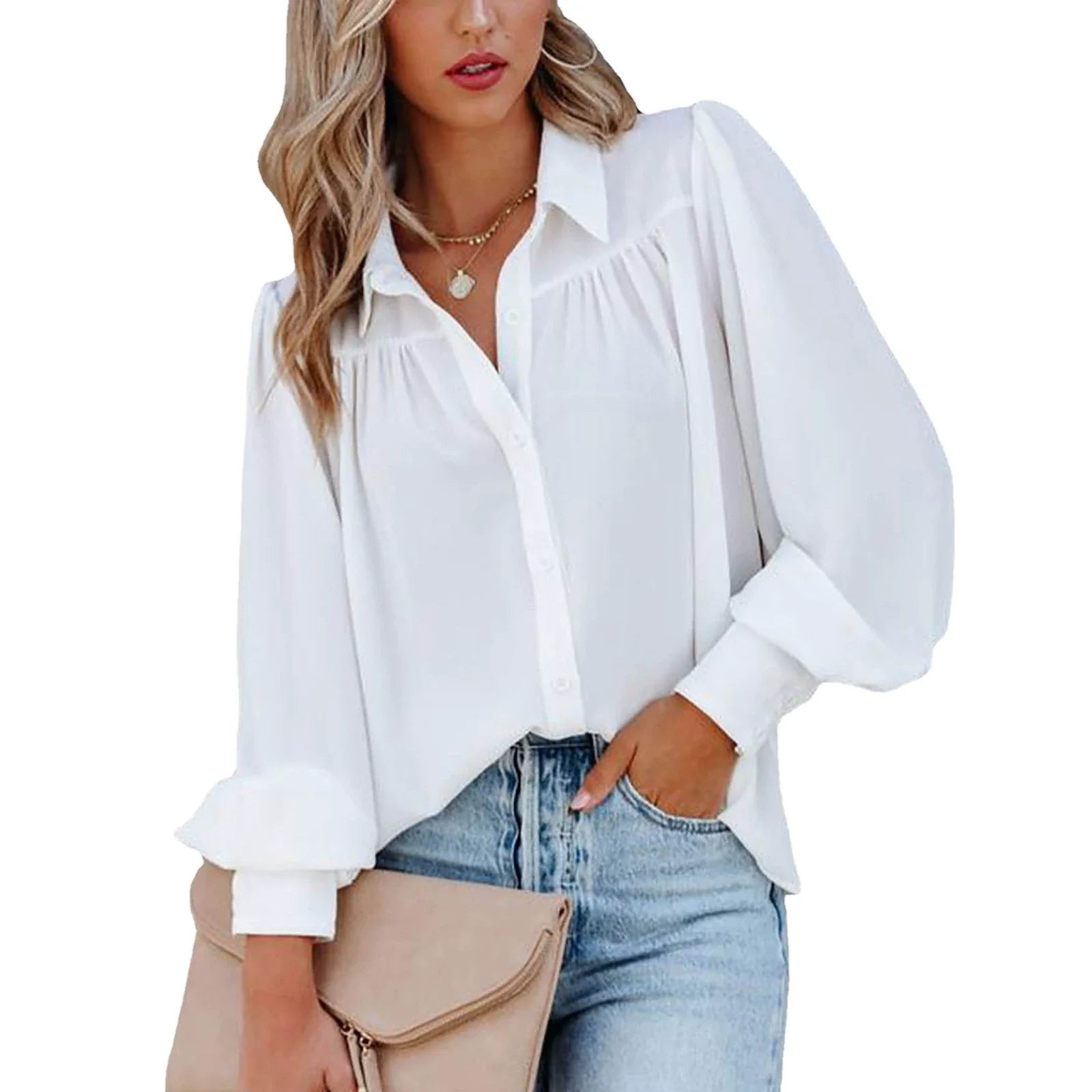 Marcatino™ CasualBlouse: Vrouwen Oversized Casual Blouse met Lange Pofmouw