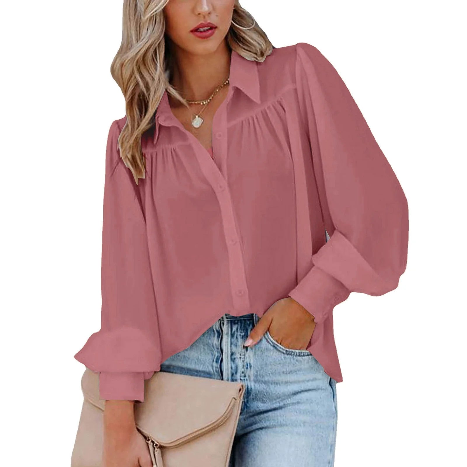 Marcatino™ CasualBlouse: Vrouwen Oversized Casual Blouse met Lange Pofmouw