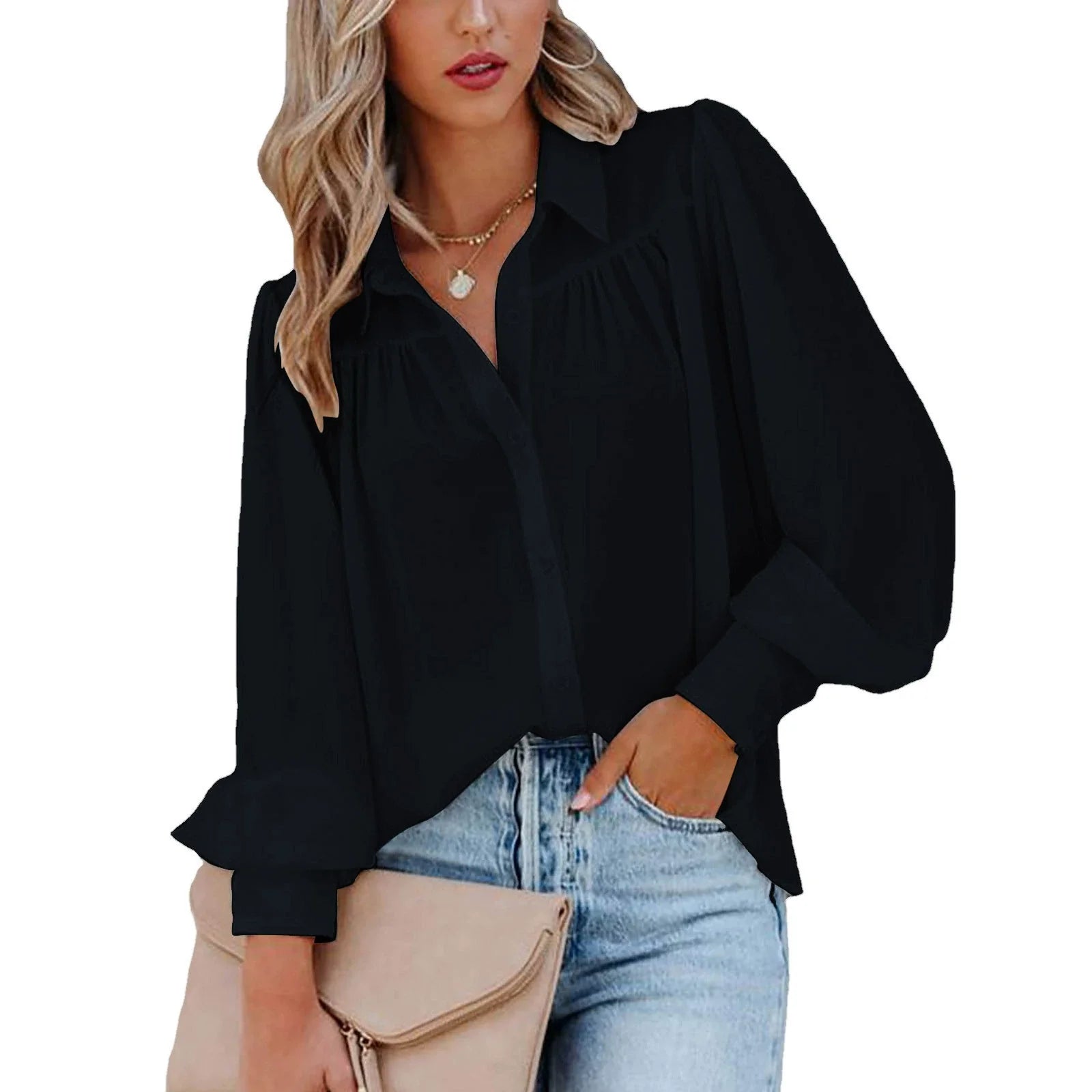 Marcatino™ CasualBlouse: Vrouwen Oversized Casual Blouse met Lange Pofmouw