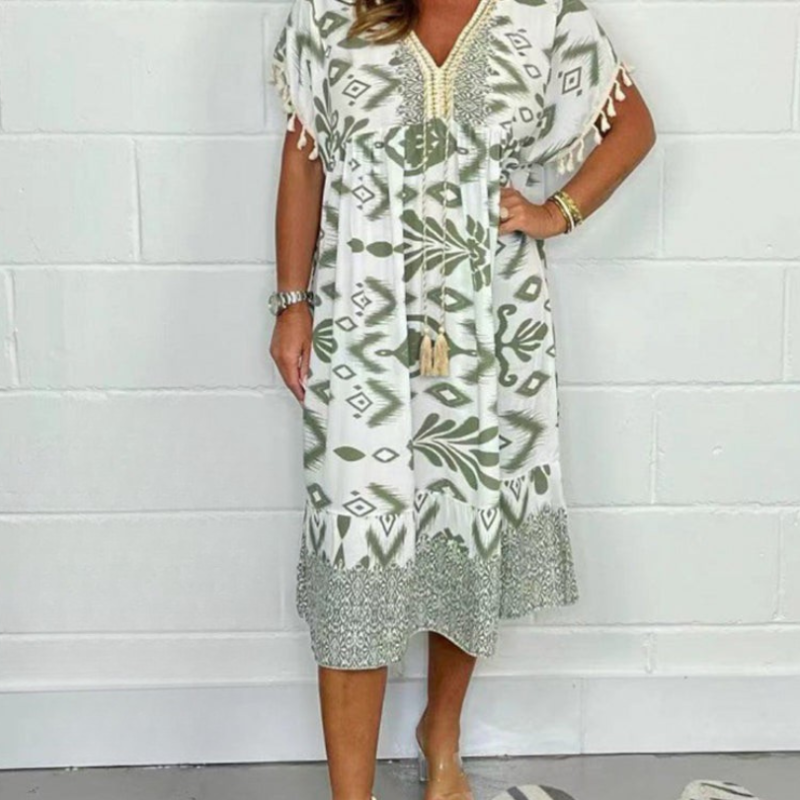Marcatino™ CasualDress: V-Hals Franjes Mouwen, Casual Boho Zomer Jurk