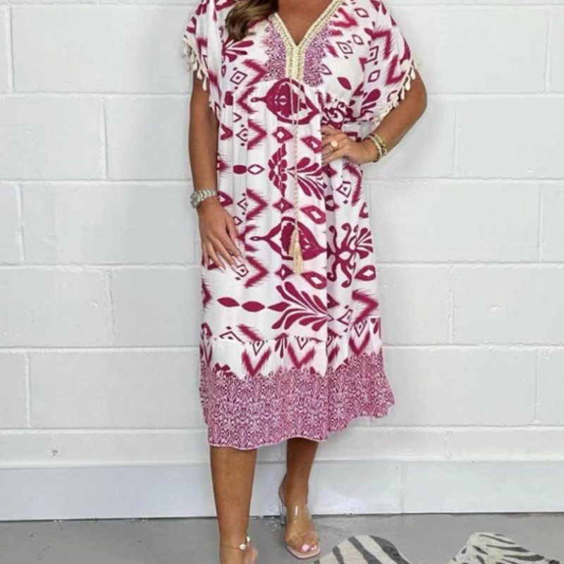 Marcatino™ CasualDress: V-Hals Franjes Mouwen, Casual Boho Zomer Jurk
