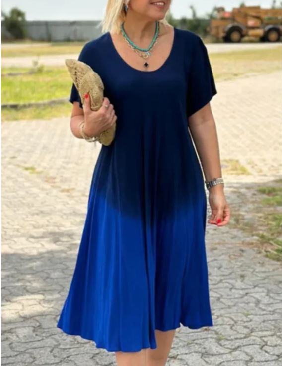 Marcatino™ LooseDress: Kleurverloop Ronde Hals Korte Mouw Jurk