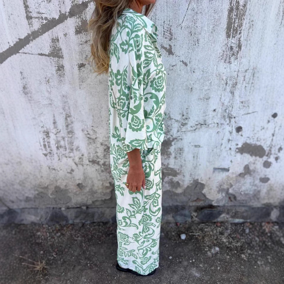Marcatino™ | Mode Afdrukken Tweedelige Set Lange Mouwen En Top Wijde Broek
