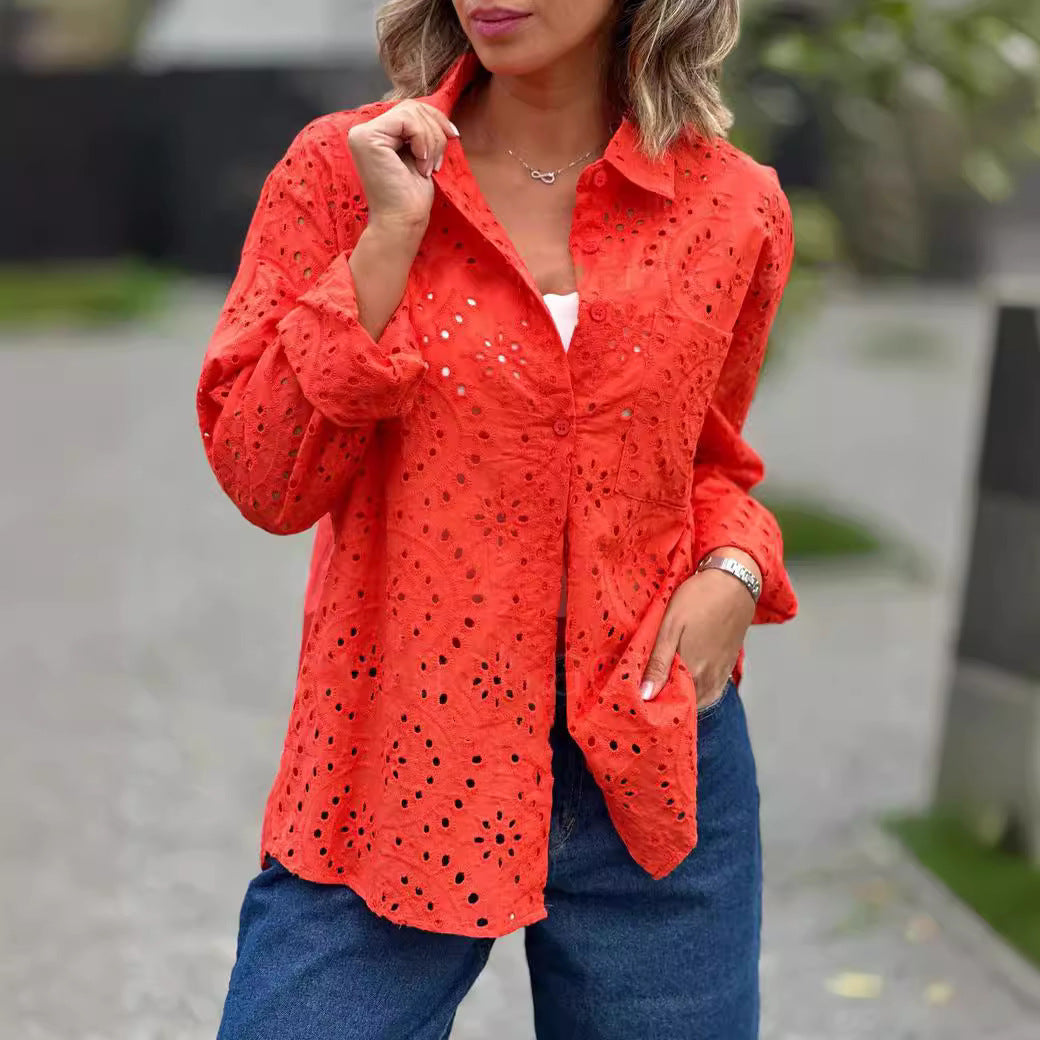 Marcatino™ SpringShirt: Vrouwen Kanten Borduurwerk Blouse Streetwear Overhemd