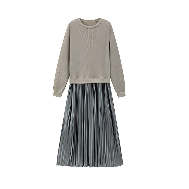 ClassyDress: Lange Mouwen Top Met Elegante Geplooide Onderkant Jurk