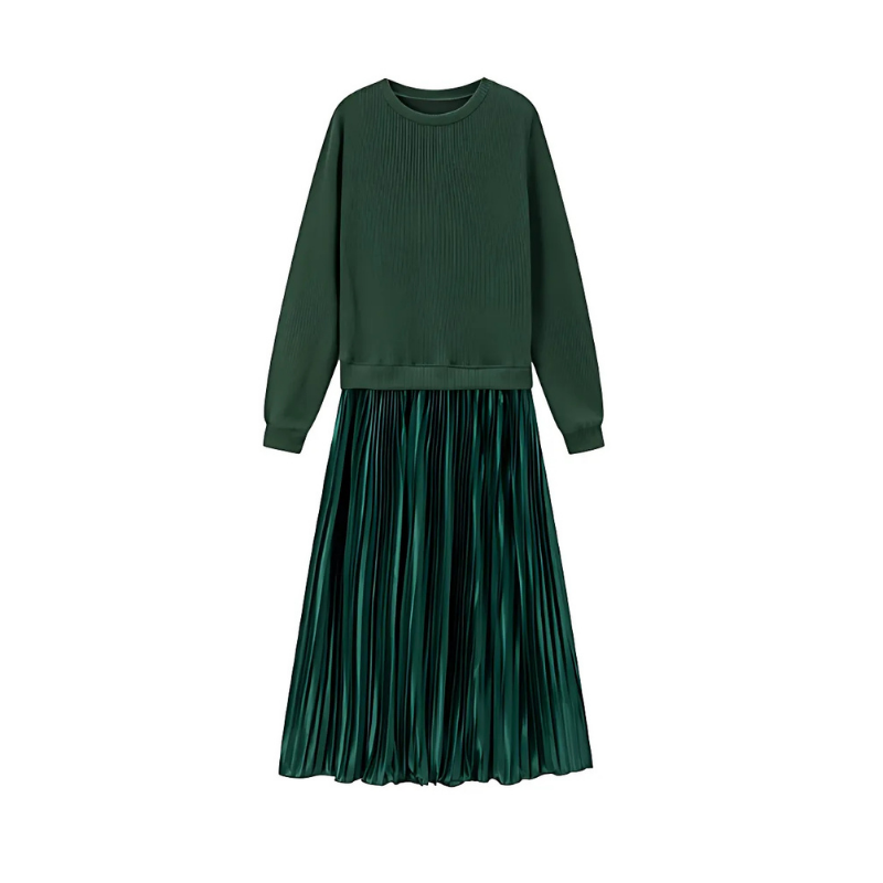 ClassyDress: Lange Mouwen Top Met Elegante Geplooide Onderkant Jurk