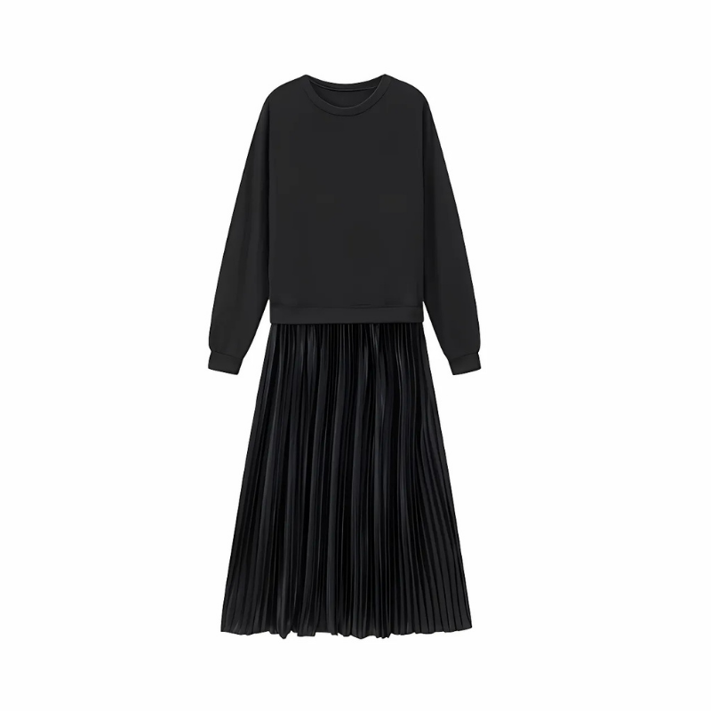 ClassyDress: Lange Mouwen Top Met Elegante Geplooide Onderkant Jurk