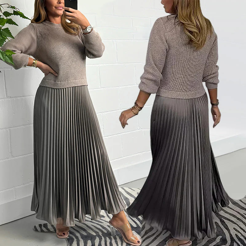 ClassyDress: Lange Mouwen Top Met Elegante Geplooide Onderkant Jurk