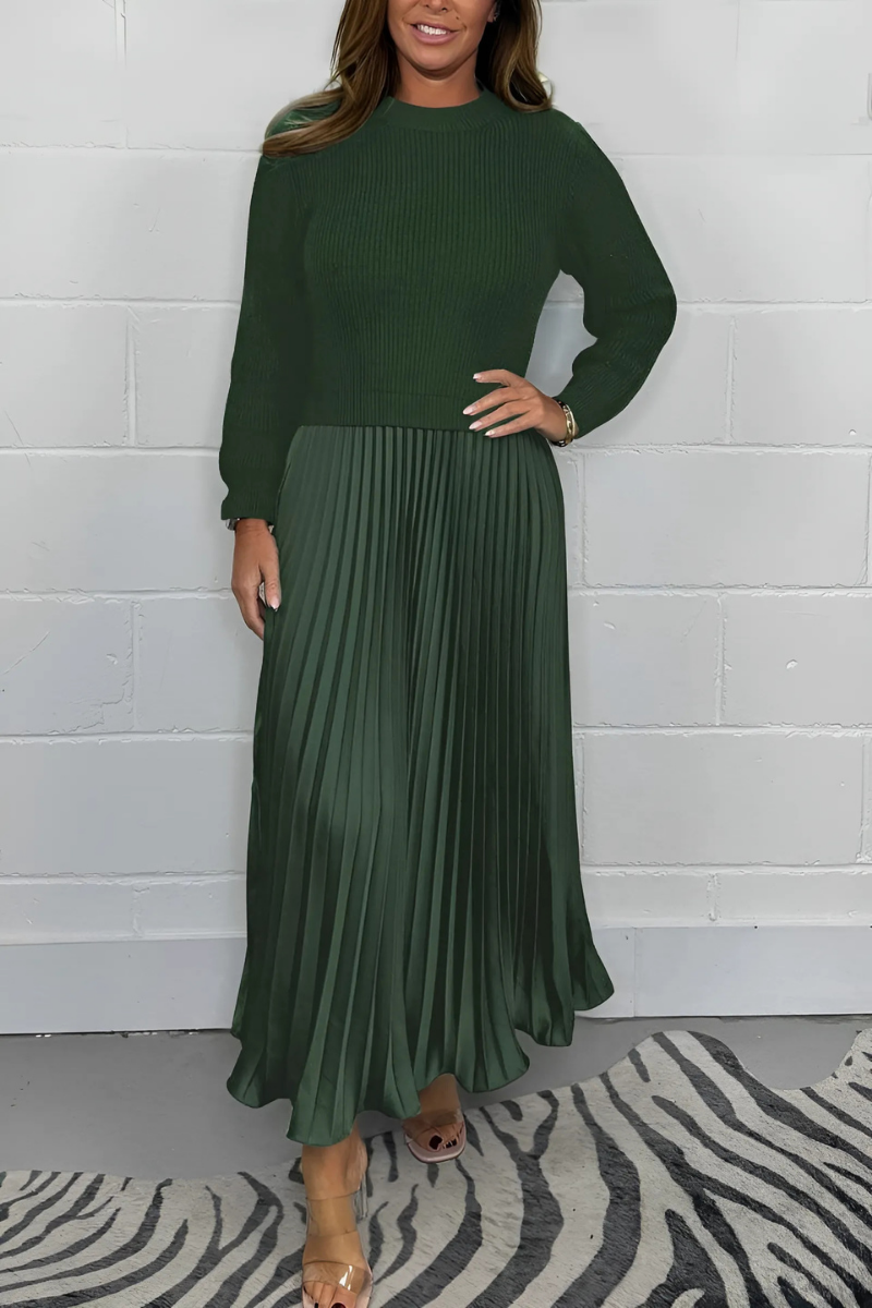 ClassyDress: Lange Mouwen Top Met Elegante Geplooide Onderkant Jurk