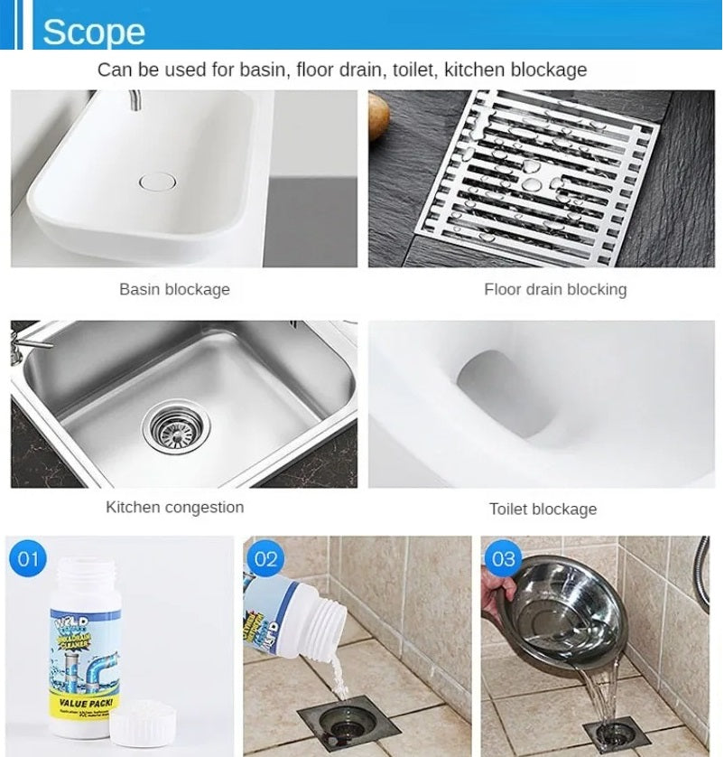 DrainCleaner 2+1 GRATIS: Gootsteen- En Afvoer Pijpreinigerpoeder