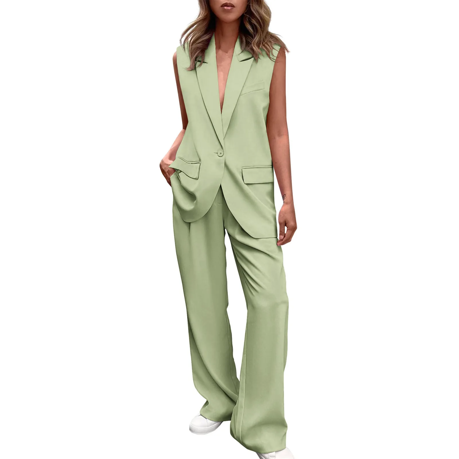 StylishSet: Chique Mouwloze Blazer En Broek Stijlvol Set