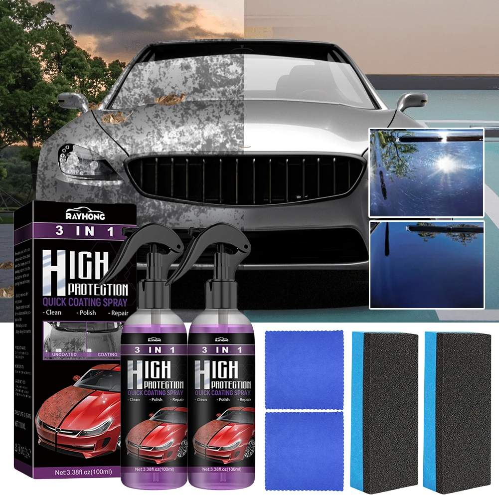 SprayCar 1+1 GRATIS: 3 In 1 100ml Snelle Auto Coating Spray met Doek en Spons