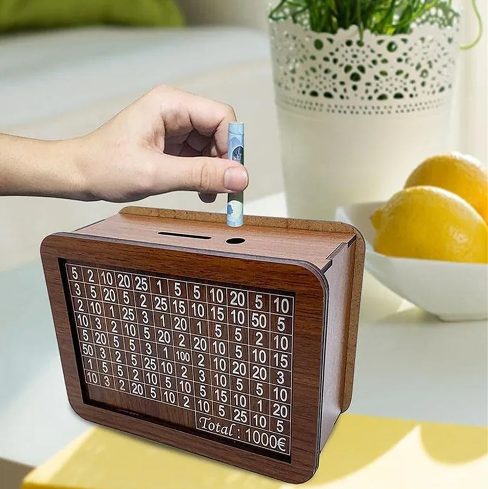 MoneyBox 1+1 GRATIS - Houten Euro Gegraveerd Geld Spaargeld Doos