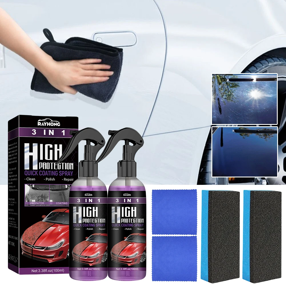 SprayCar 1+1 GRATIS: 3 In 1 100ml Snelle Auto Coating Spray met Doek en Spons