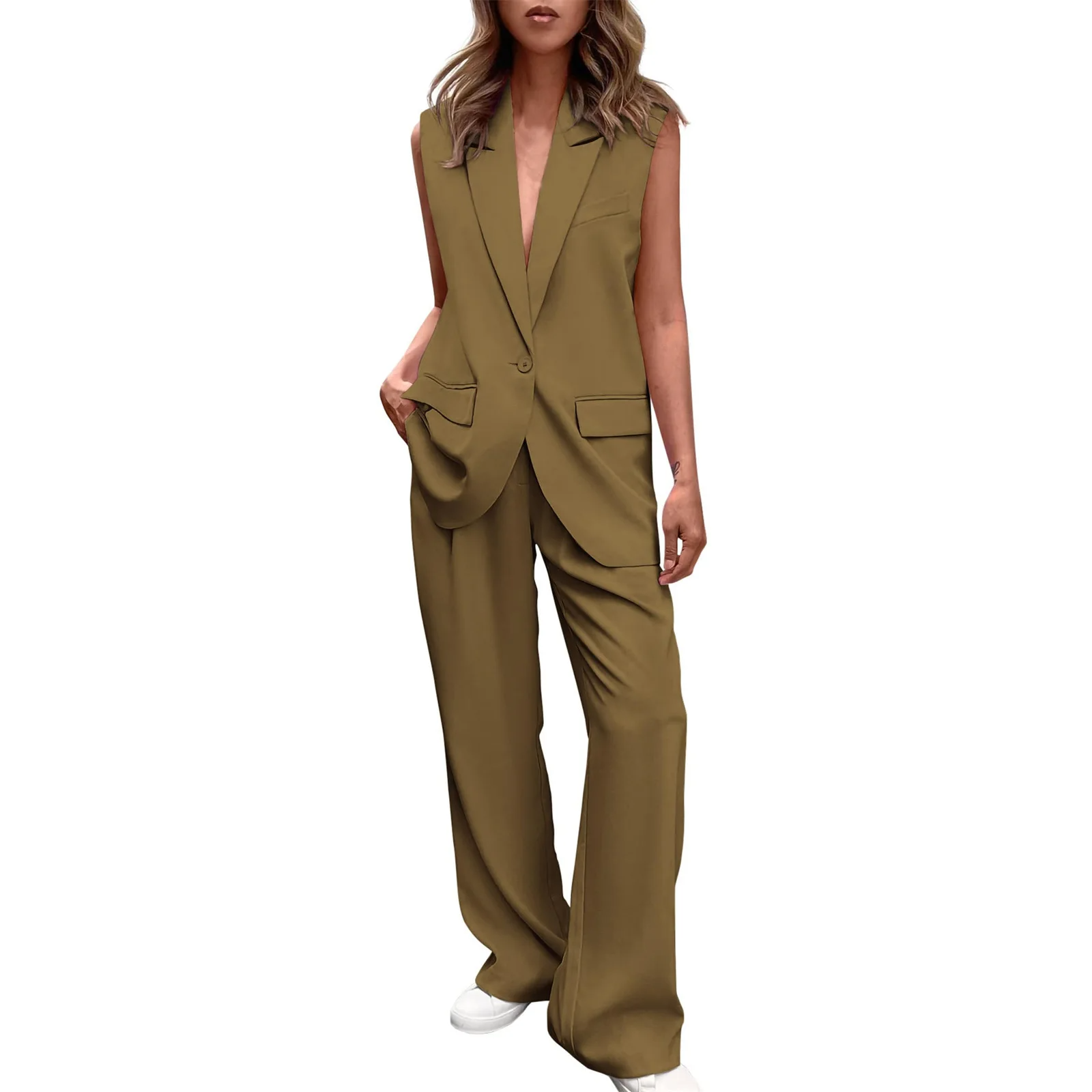 StylishSet: Chique Mouwloze Blazer En Broek Stijlvol Set