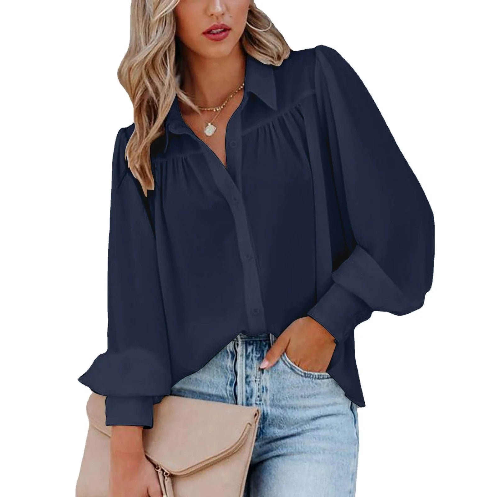 Marcatino™ CasualBlouse: Vrouwen Oversized Casual Blouse met Lange Pofmouw