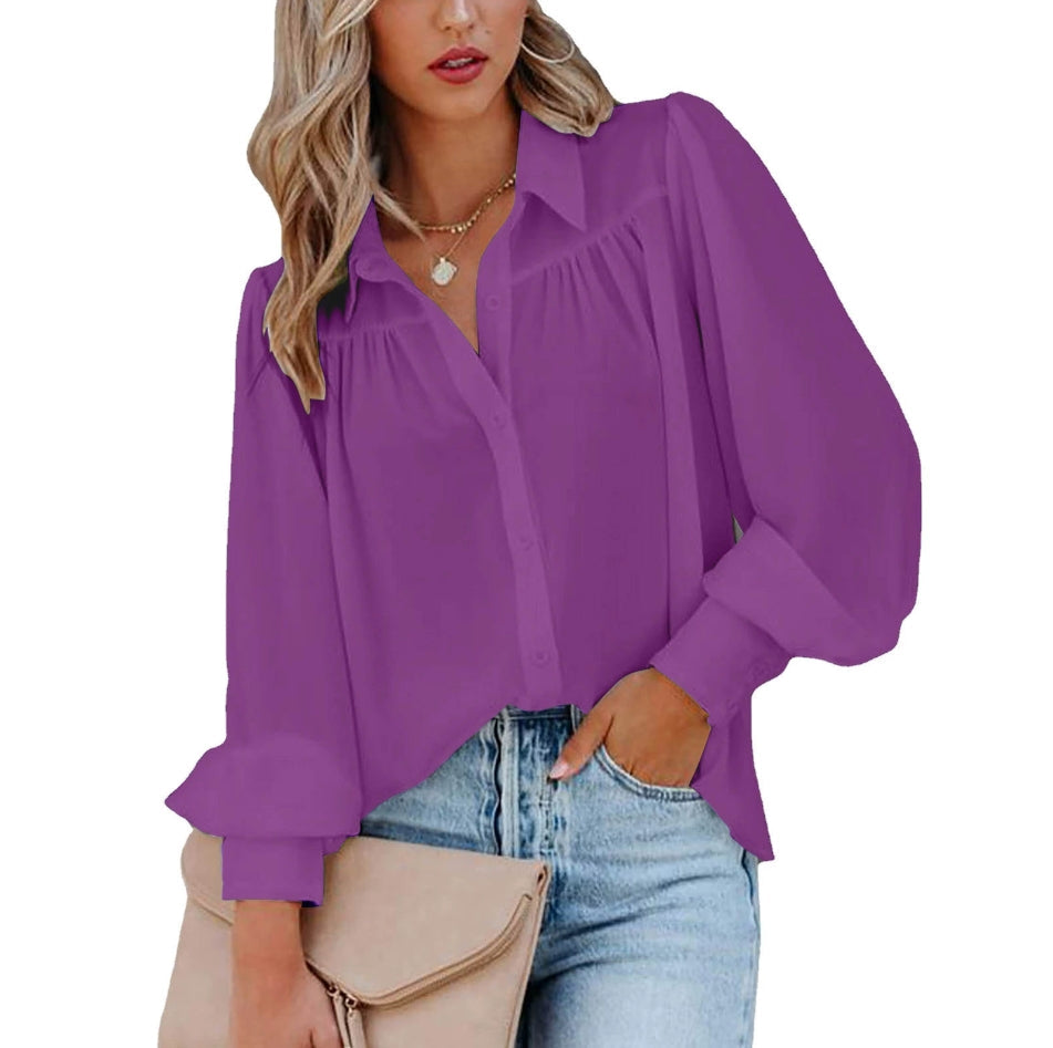 Marcatino™ CasualBlouse: Vrouwen Oversized Casual Blouse met Lange Pofmouw