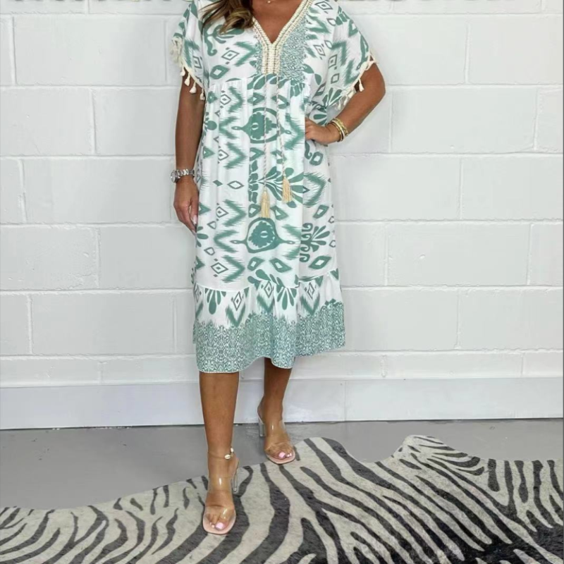 Marcatino™ CasualDress: V-Hals Franjes Mouwen, Casual Boho Zomer Jurk