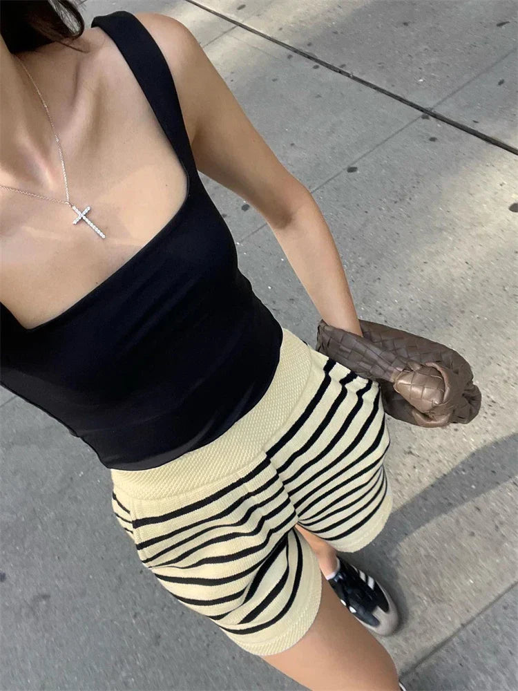 Marcatino™ Mykonos Gestreept Vest & Korte Broek met Gouden Knop