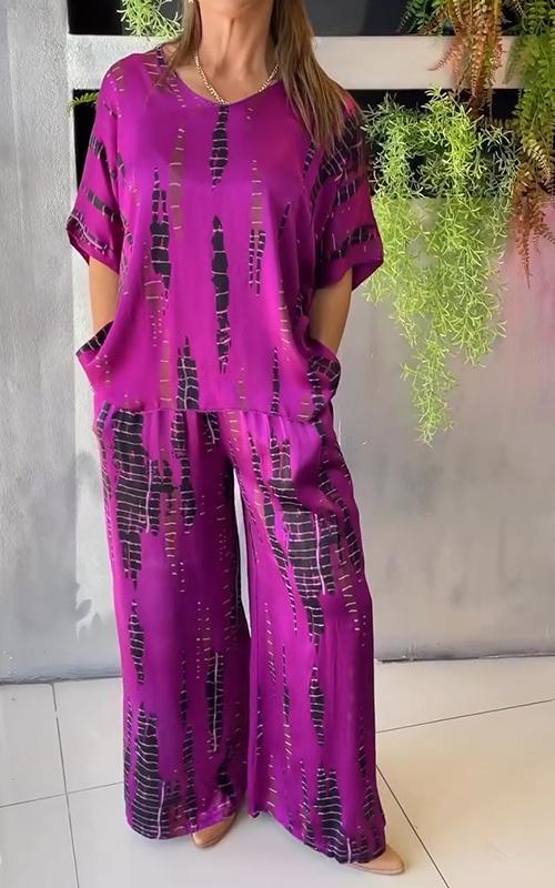 Marcatino™ | Boho Vintage Losse Satijn Casual Ronde Hals Set