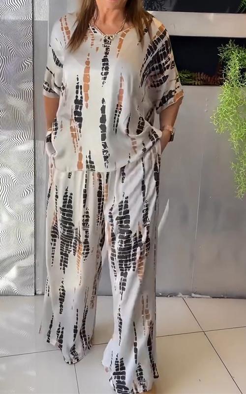 Marcatino™ | Boho Vintage Losse Satijn Casual Ronde Hals Set
