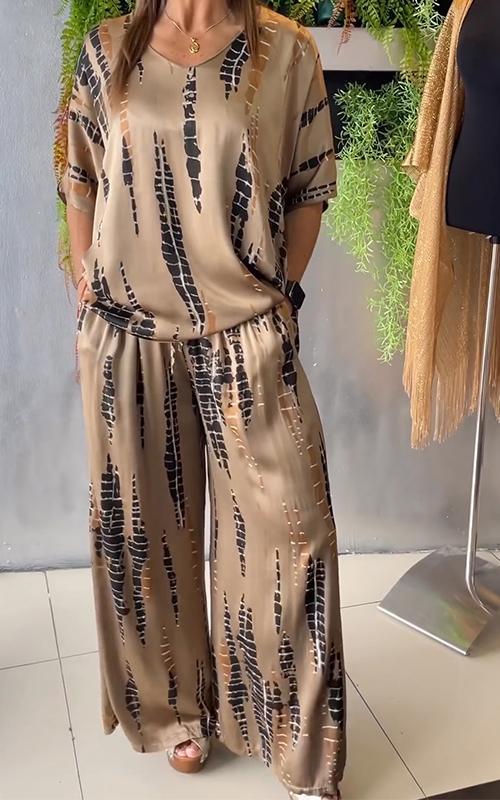 Marcatino™ | Boho Vintage Losse Satijn Casual Ronde Hals Set