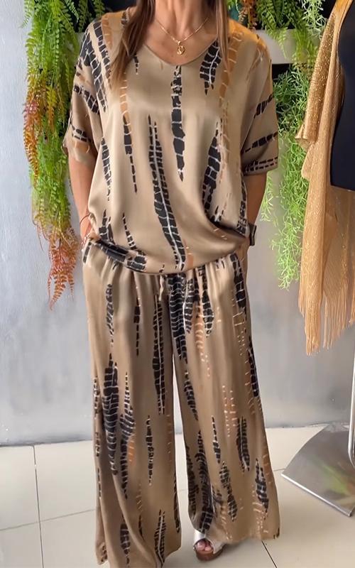 Marcatino™ | Boho Vintage Losse Satijn Casual Ronde Hals Set