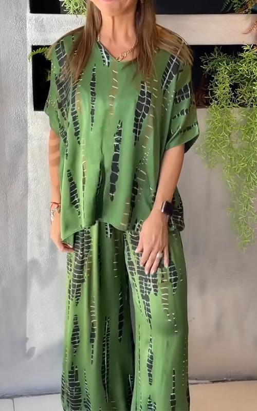 Marcatino™ | Boho Vintage Losse Satijn Casual Ronde Hals Set
