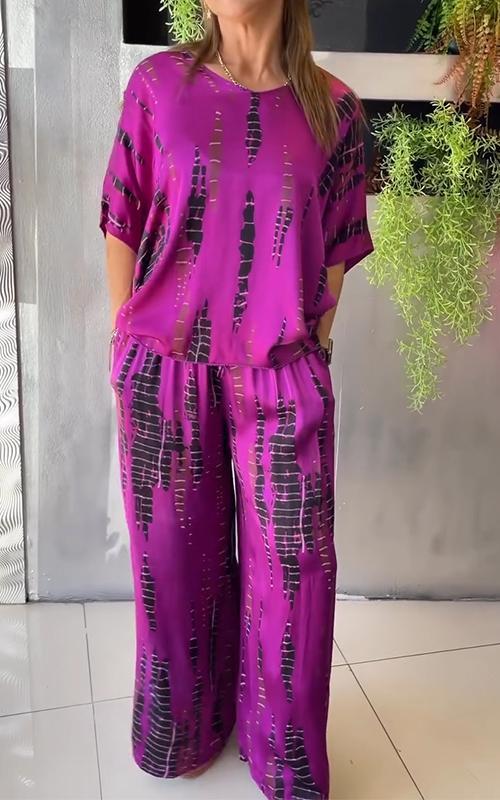 Marcatino™ | Boho Vintage Losse Satijn Casual Ronde Hals Set