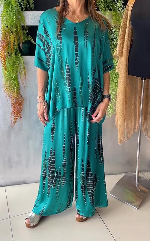 Marcatino™ | Boho Vintage Losse Satijn Casual Ronde Hals Set