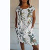 Marcatino™ FloralDress: Jurk met Ronde Hals en Botanische Print voor Dames