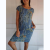 Marcatino™ FloralDress: Jurk met Ronde Hals en Botanische Print voor Dames
