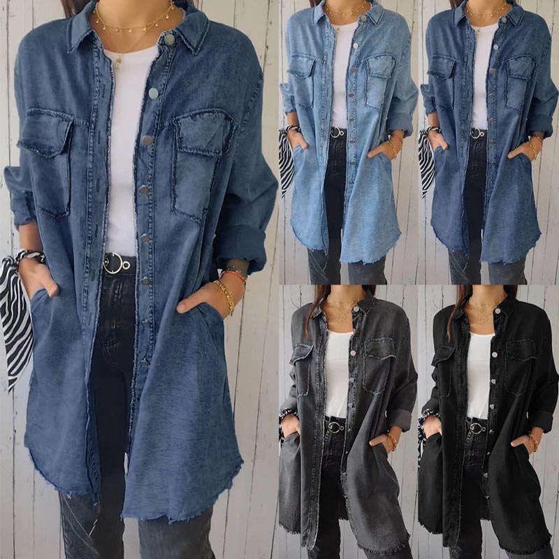 Marcatino™ DenimCoat: Faux Denim Comfortabele Lange Dames Jas