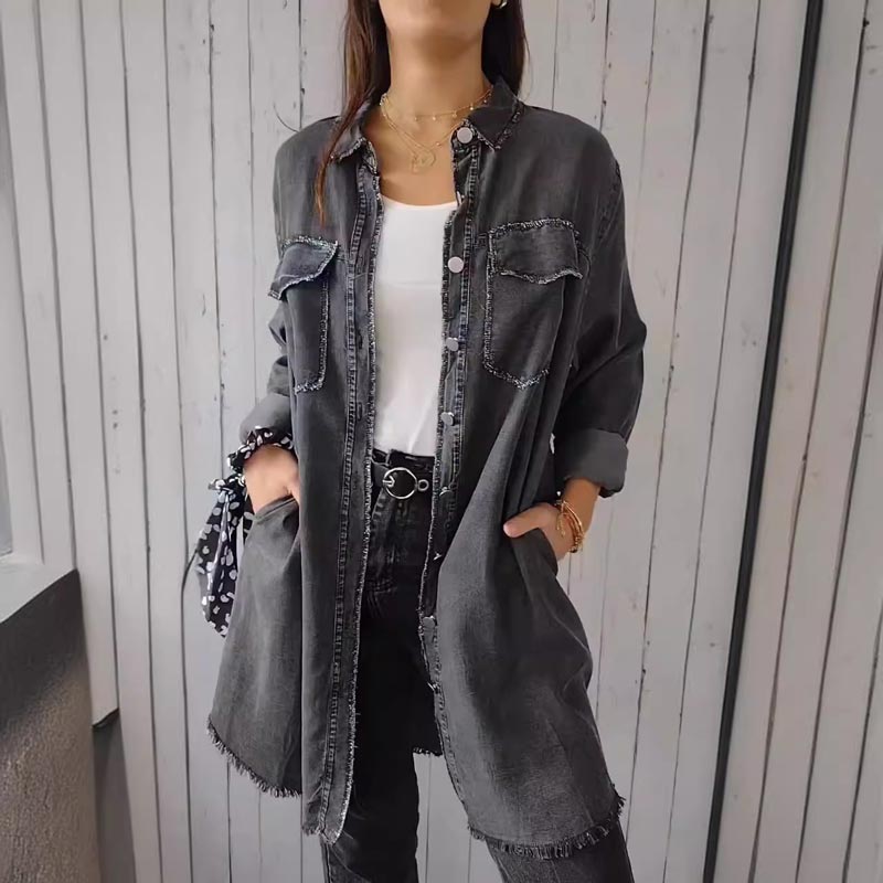 Marcatino™ DenimCoat: Faux Denim Comfortabele Lange Dames Jas