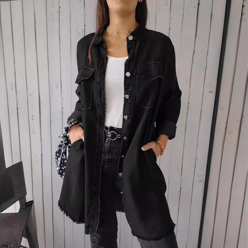Marcatino™ DenimCoat: Faux Denim Comfortabele Lange Dames Jas