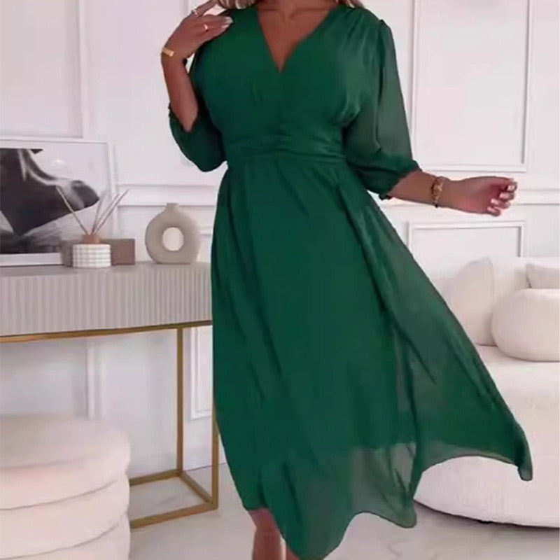 Marcatino™ | Vrouwen V-hals Lichtgewicht Chiffon Jurken