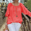 Marcatino™ CasualTop: Ronde Hals Mid Sleeve Katoenen Linnen Casual Damestop