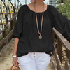 Marcatino™ CasualTop: Ronde Hals Mid Sleeve Katoenen Linnen Casual Damestop