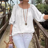 Marcatino™ CasualTop: Ronde Hals Mid Sleeve Katoenen Linnen Casual Damestop