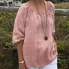 Marcatino™ CasualTop: Ronde Hals Mid Sleeve Katoenen Linnen Casual Damestop